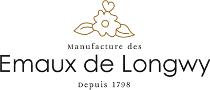Logo de la française les Emaux de Longwy de fabrication de porcelaine par Bleu Natier